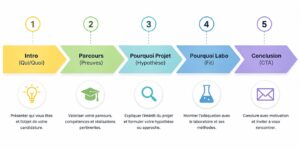 Flux en 5 étapes représenté par des flèches horizontales