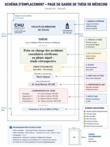 Diagramme d'emplacement des éléments pour une page de garde de thèse de médecine