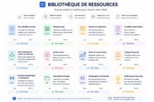 Grille de cartes téléchargeables avec description courte et taille du fichier