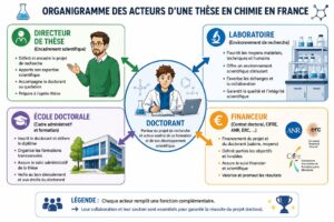 Organigramme des acteurs d'une thèse en chimie en France