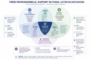 Schéma Venn thèse, rapport de stage, lettre de motivation